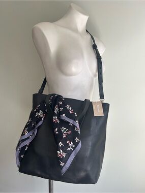 MADEWELL Medium Black Leather Transport Tote Bag w/BONUS Bandana, NWT